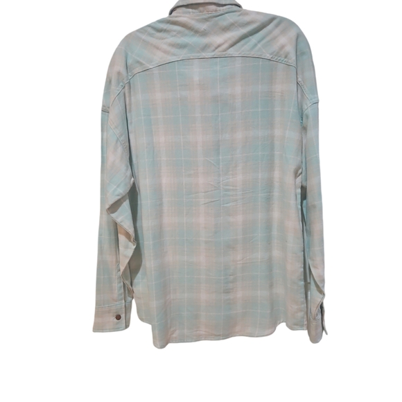Dickies Women Oversize Flannel Winter Shirt Size M Soft Gray Turquoise Plaid - Picture 5 of 8